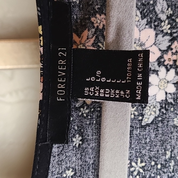 Forever 21 Black Floral Midi Dress – Size Large, Side Zipper & Back Tie - Picture 2 of 13